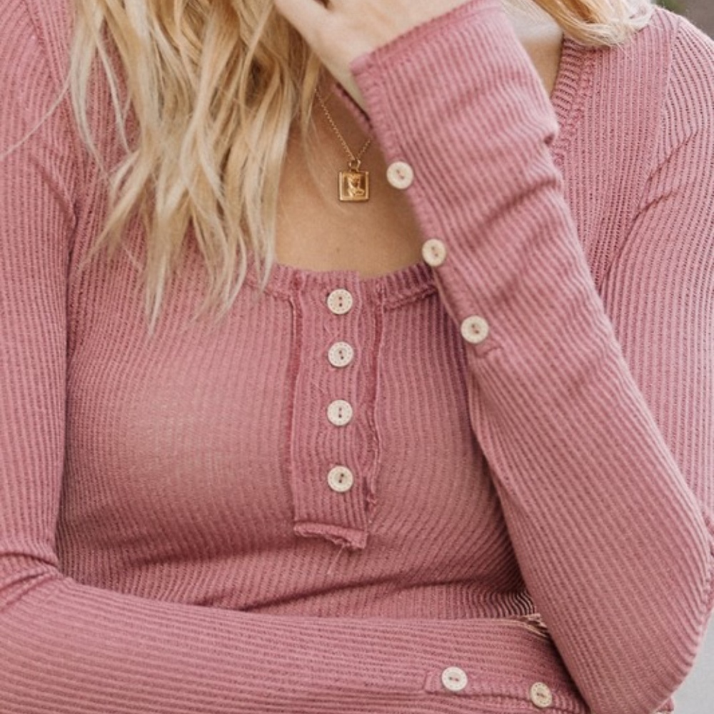 Softest Button Detail Knit Top - DK MAUVE - Picture 4 of 4